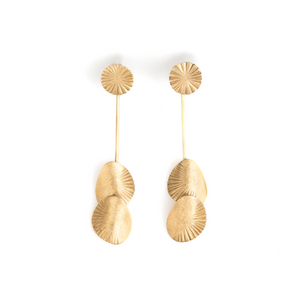 Pair of gold earrings on a white background