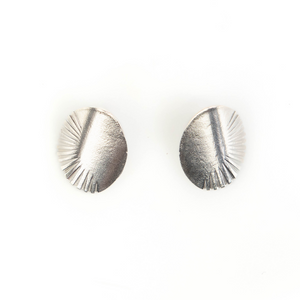 Pair of silver earrings on a white background