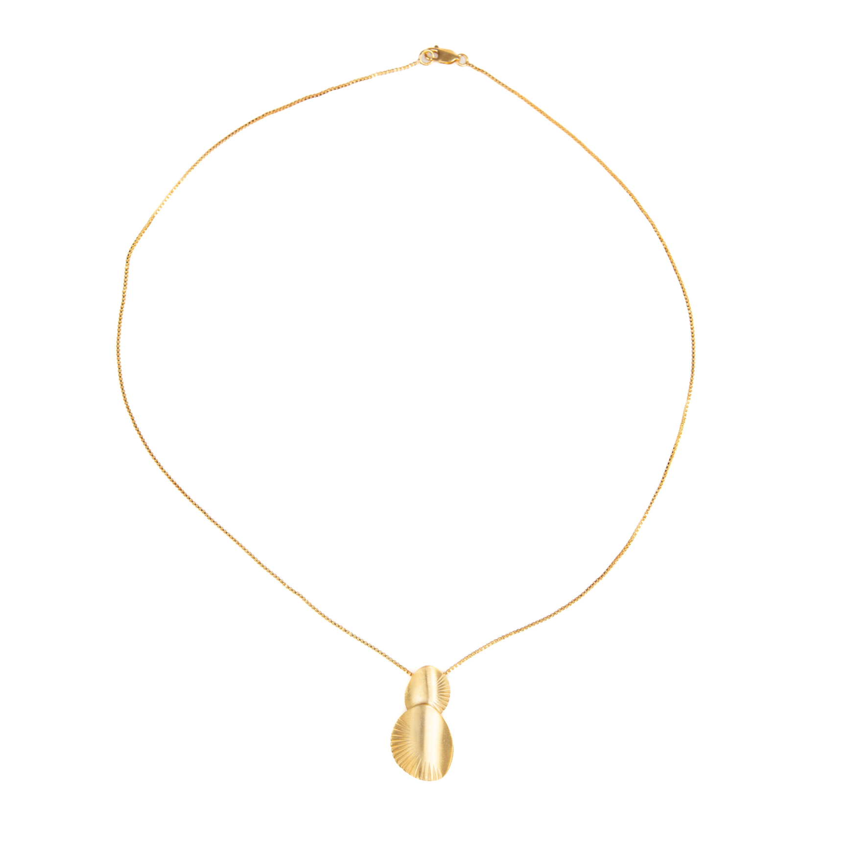 Gold necklace with a pendant on a white background